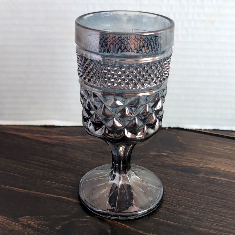 vintage Anchor Hocking Wexford pattern smoke grey carnival glass goblet